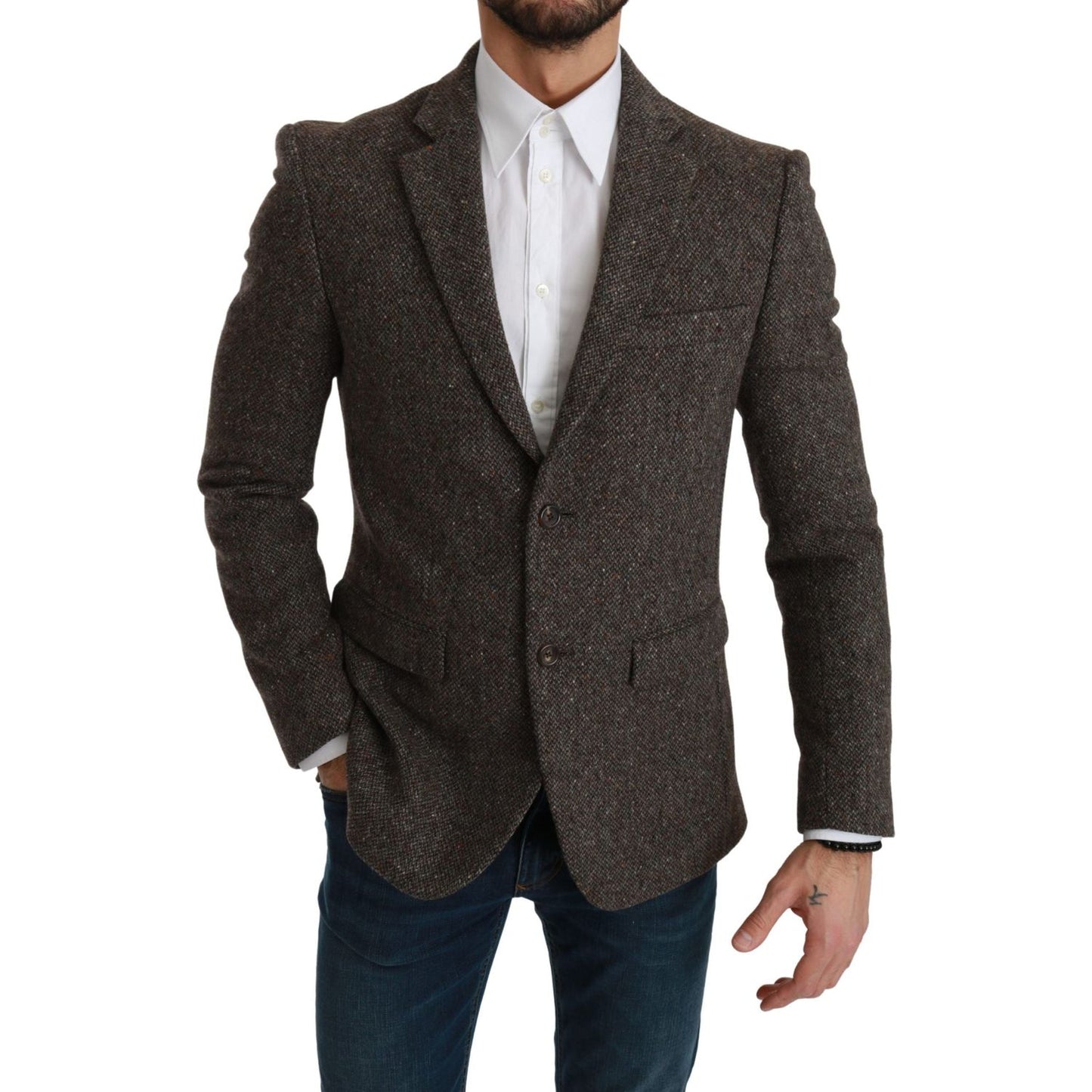 Dolce & Gabbana Elegant Brown Slim Fit Wool Blend Blazer Dolce & Gabbana