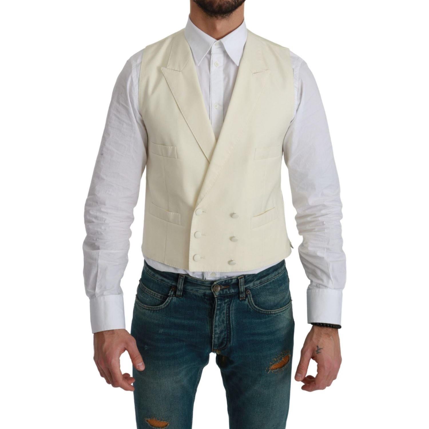 Dolce & Gabbana White Waistcoat Formal Wool  Vest