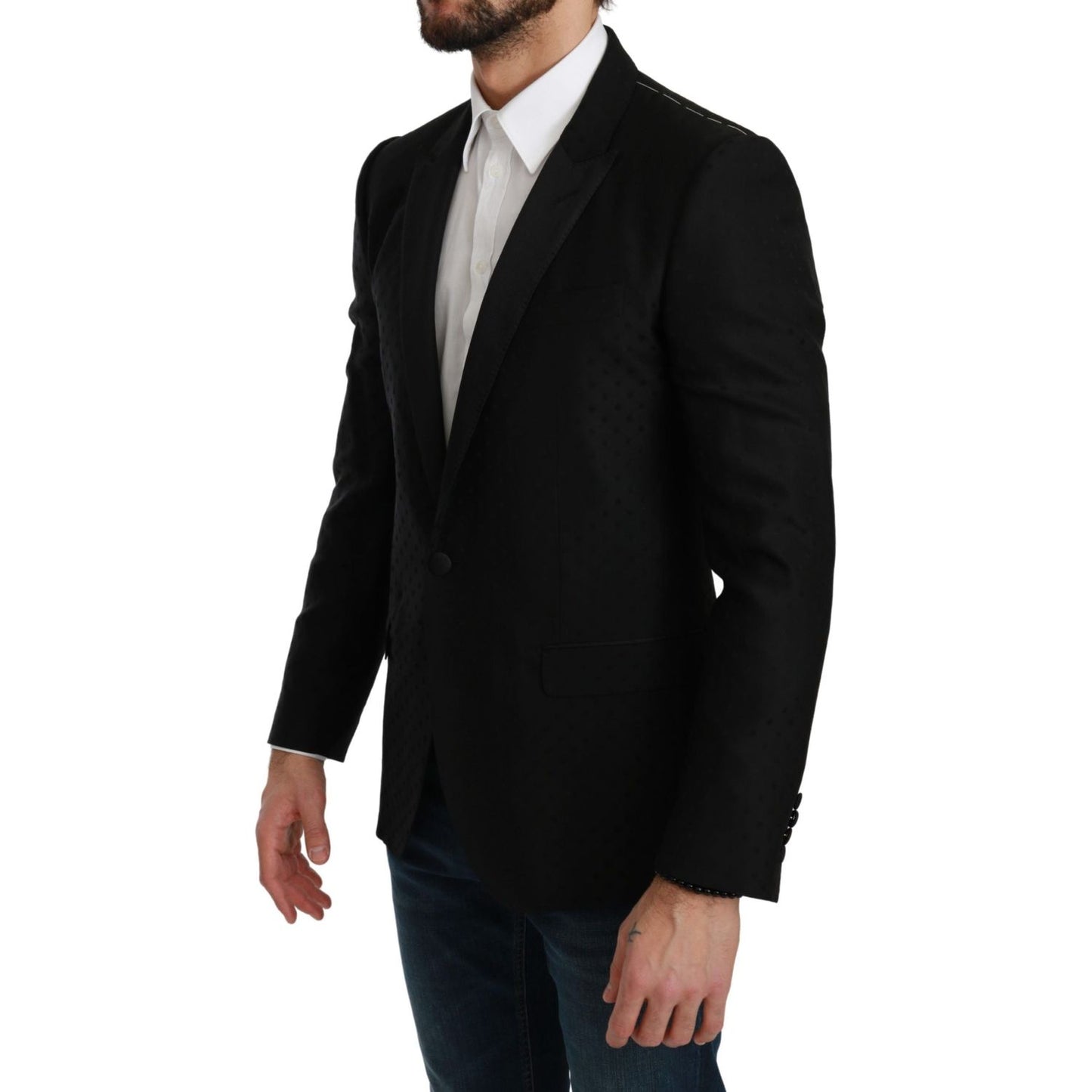 Dolce & Gabbana Elegant Black Polka Dotted Wool Blend Blazer Dolce & Gabbana