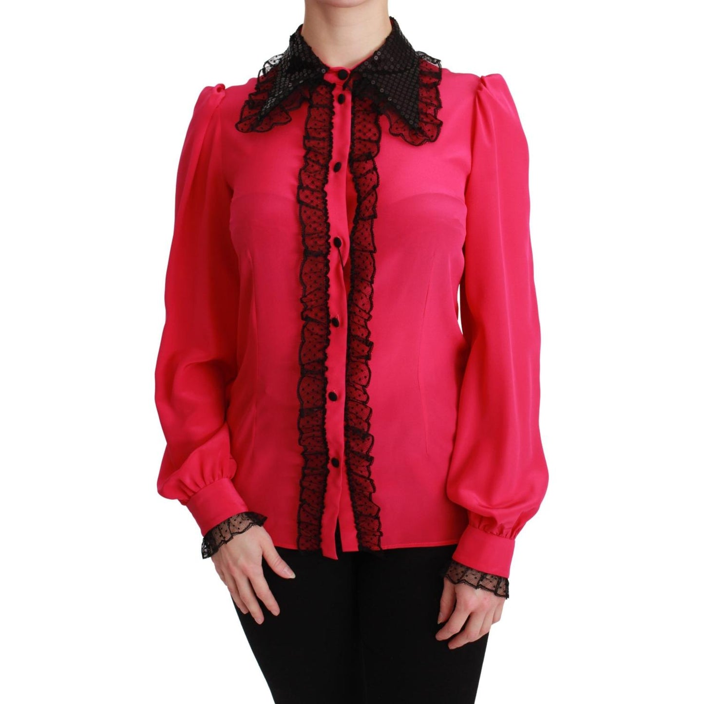 Dolce & Gabbana Silk Blend Lace Detail Blouse in Pink Dolce & Gabbana