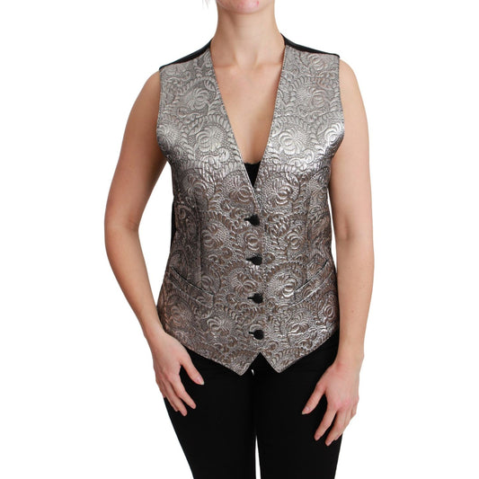 Dolce & Gabbana Silver Brocade Sleeveless Metallic Top