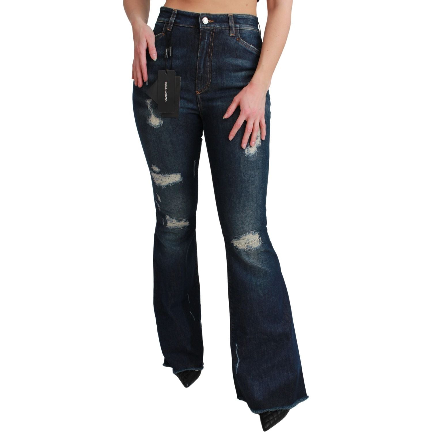 Dolce & Gabbana Blue Denim Cotton Stretch Flared Jeans