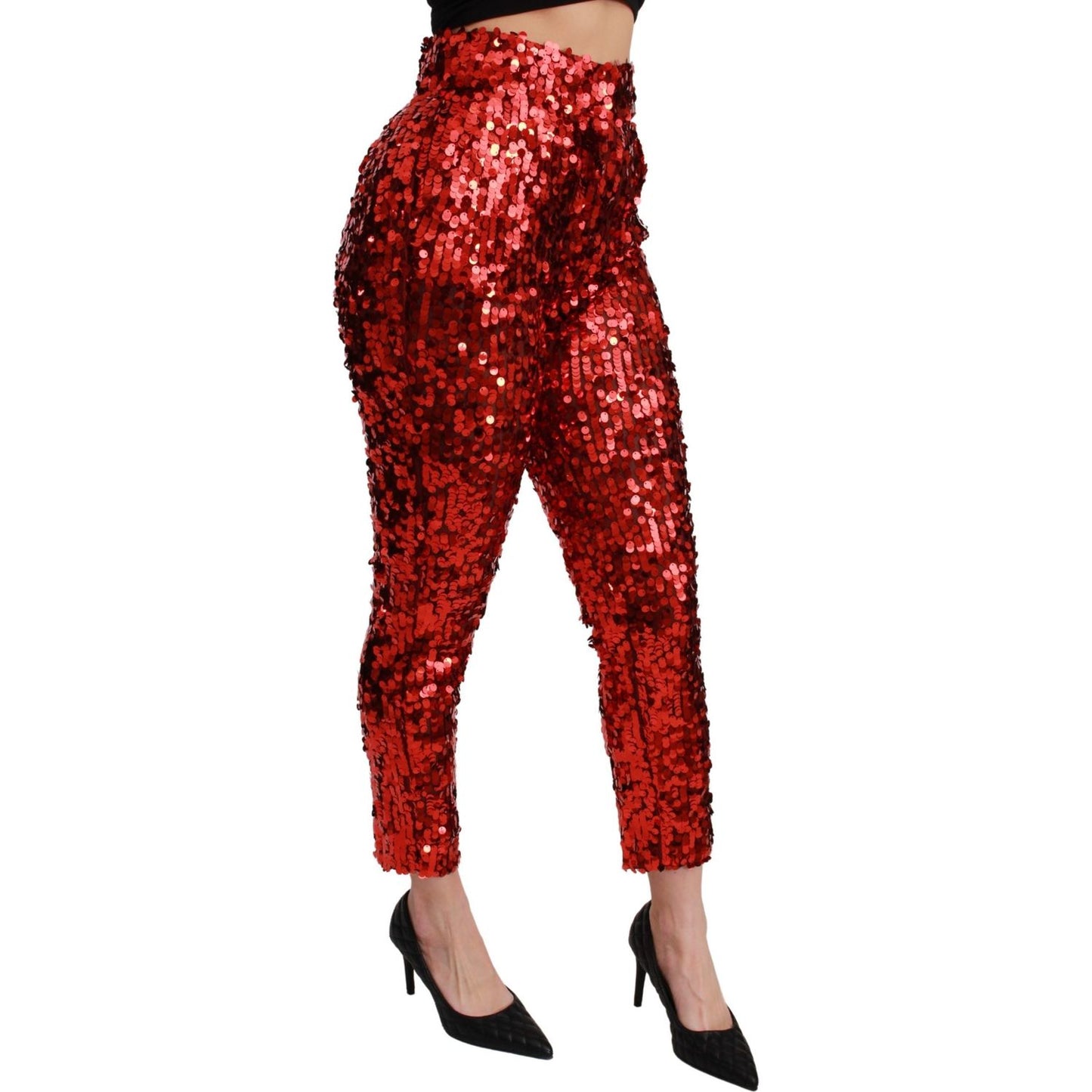 Dolce & Gabbana Elegant High-Waist Cropped Red Trousers Dolce & Gabbana