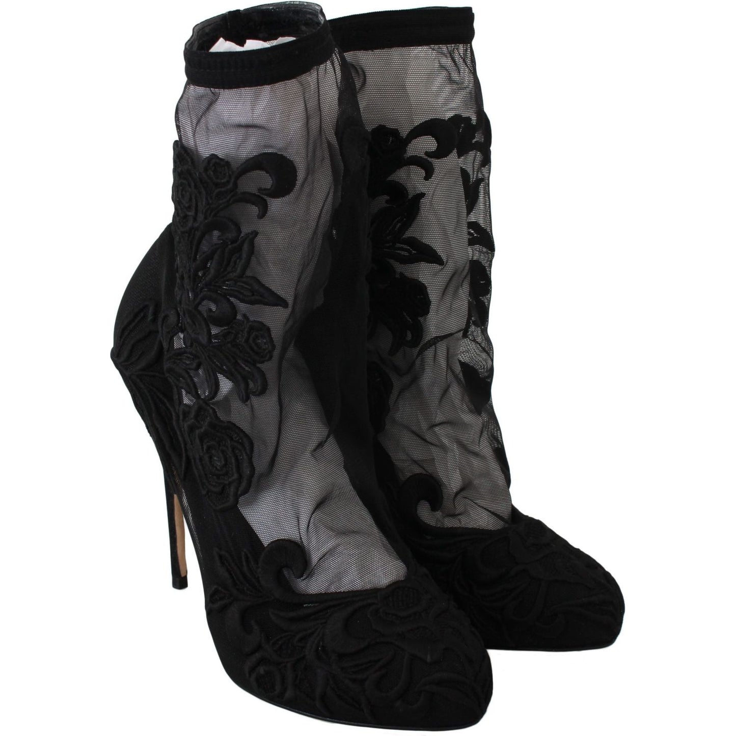 Dolce & Gabbana Black Roses Stilettos Booties Socks Shoes