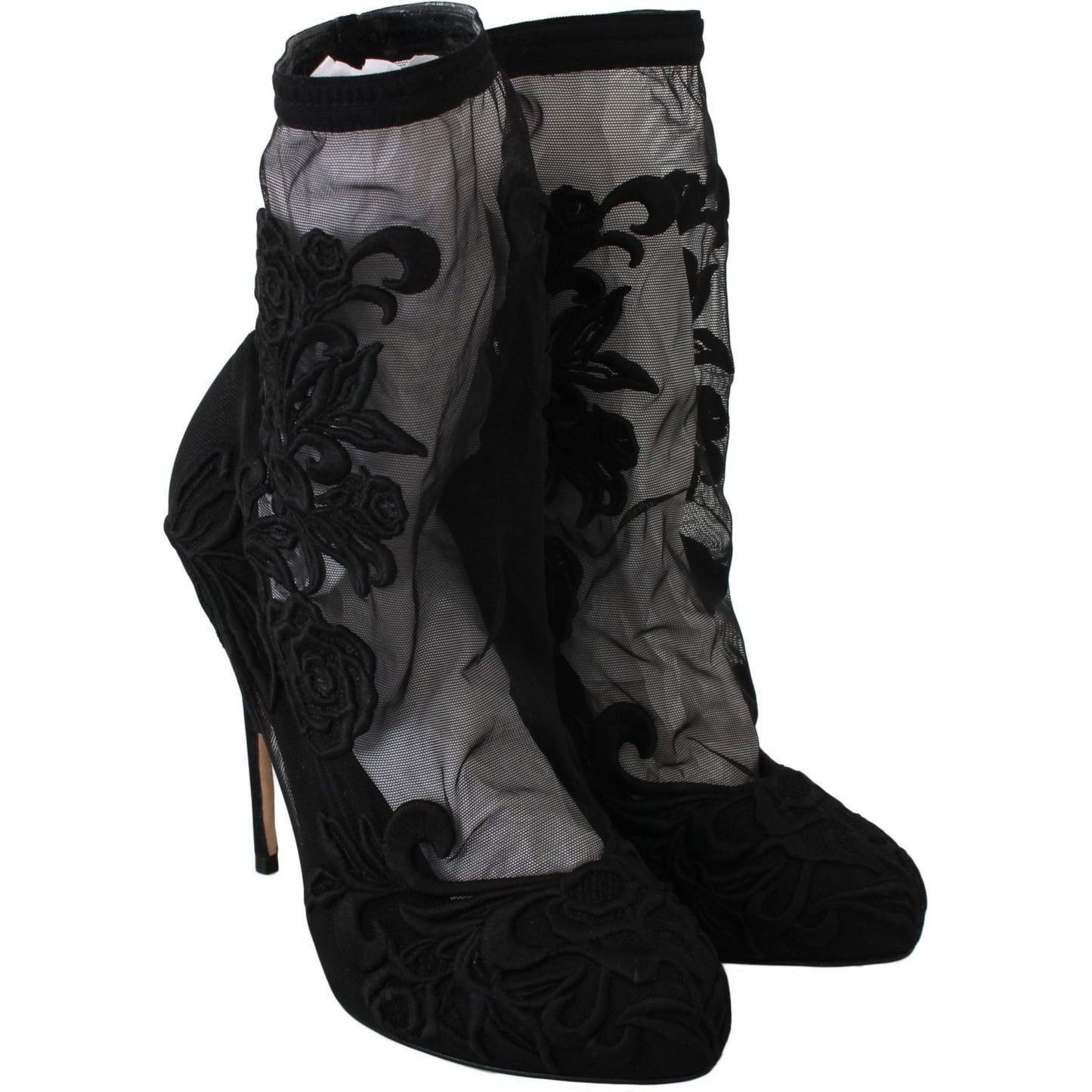 Dolce & Gabbana Embroidered Floral Stiletto Socks Booties Shoes Dolce & Gabbana