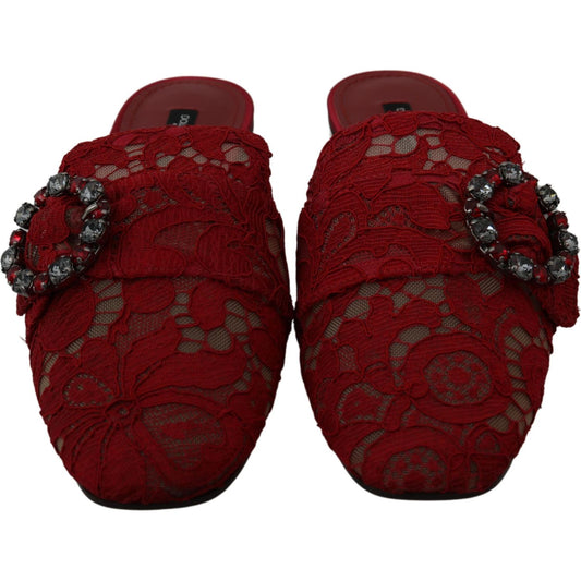 Dolce & Gabbana Radiant Red Slide Flats with Crystal Embellishments Dolce & Gabbana