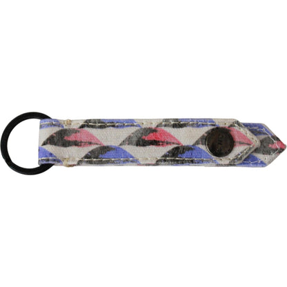 Costume National White Ring Branded Textile Keychain