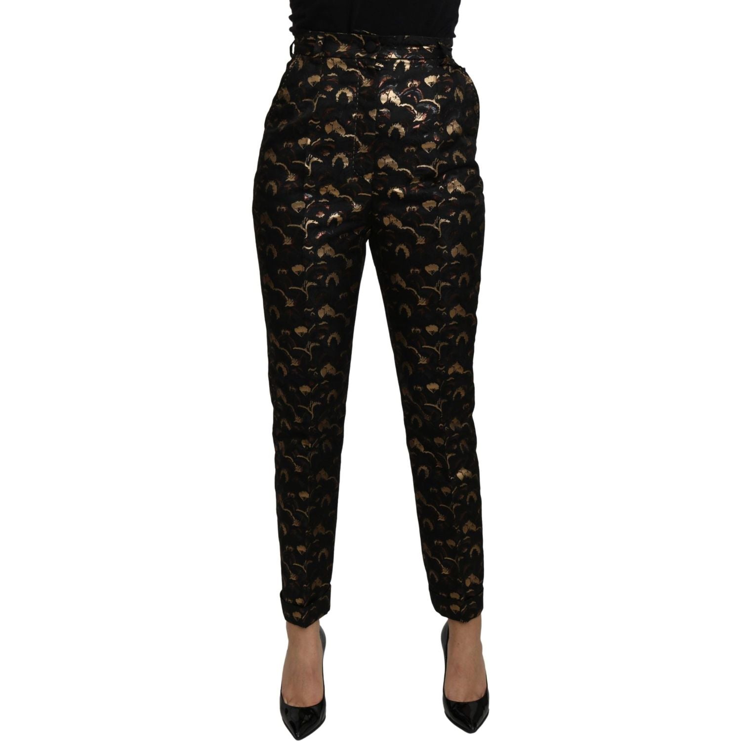 Dolce & Gabbana Black Gold Brocade High Waist Pants