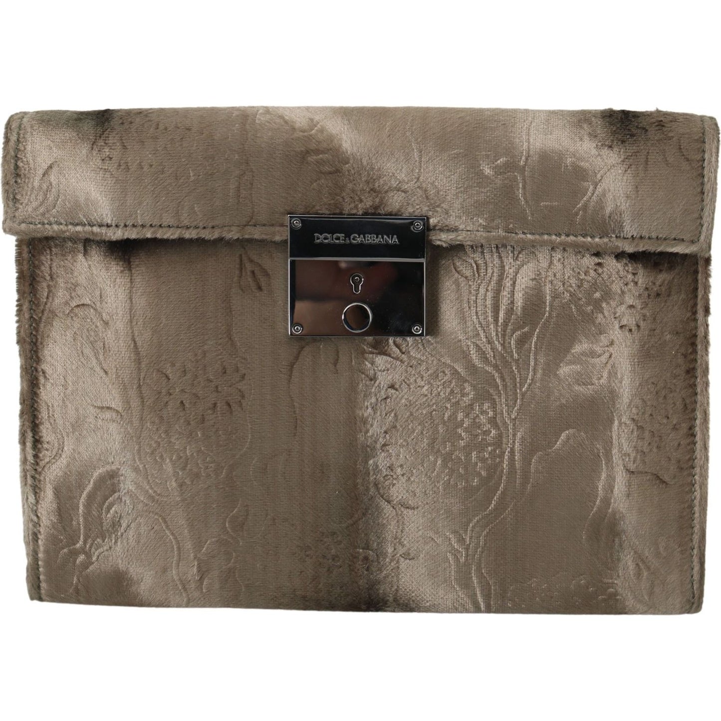 Dolce & Gabbana Beige Velvet Floral Leather Men Document Briefcase