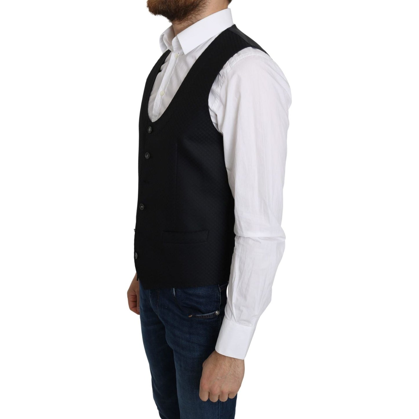 Dolce & Gabbana Elegant Blue Silk-Blend Formal Vest Dolce & Gabbana