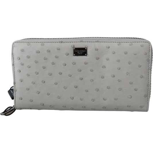 Dolce & Gabbana White Ostrich Leather Continental Mens Clutch Wallet