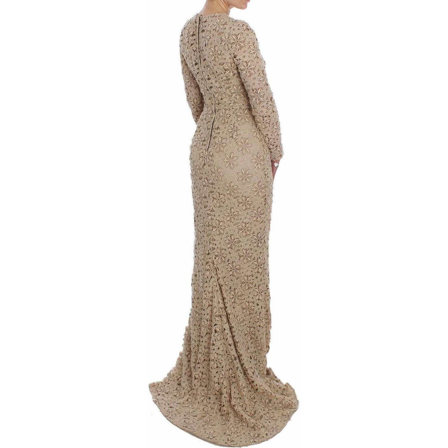 Dolce & Gabbana Beige Floral Lace Long Sleeve Maxi Dress Dolce & Gabbana