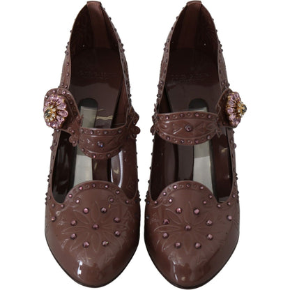 Dolce & Gabbana Brown Floral Crystal CINDERELLA Heels Shoes