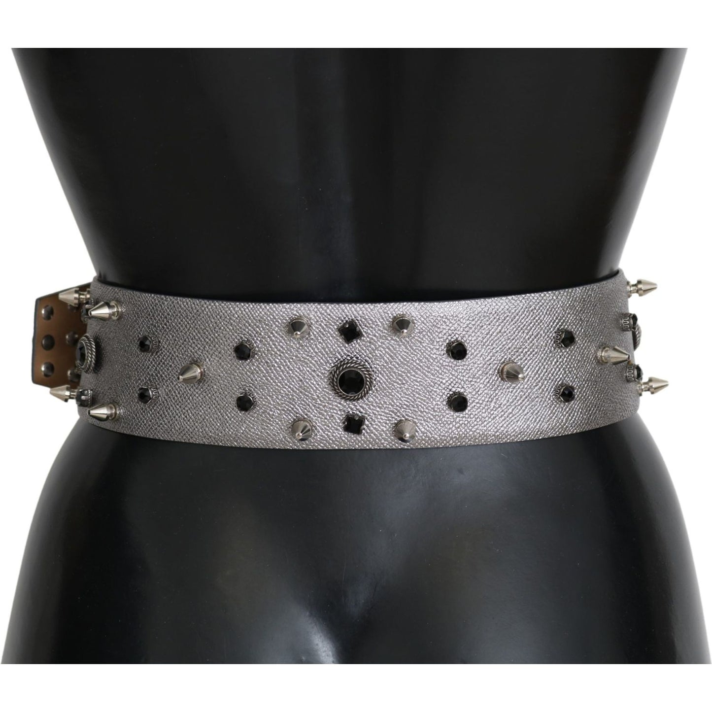 Dolce & Gabbana Stunning Silver Leather Crystal-Studded Belt Dolce & Gabbana