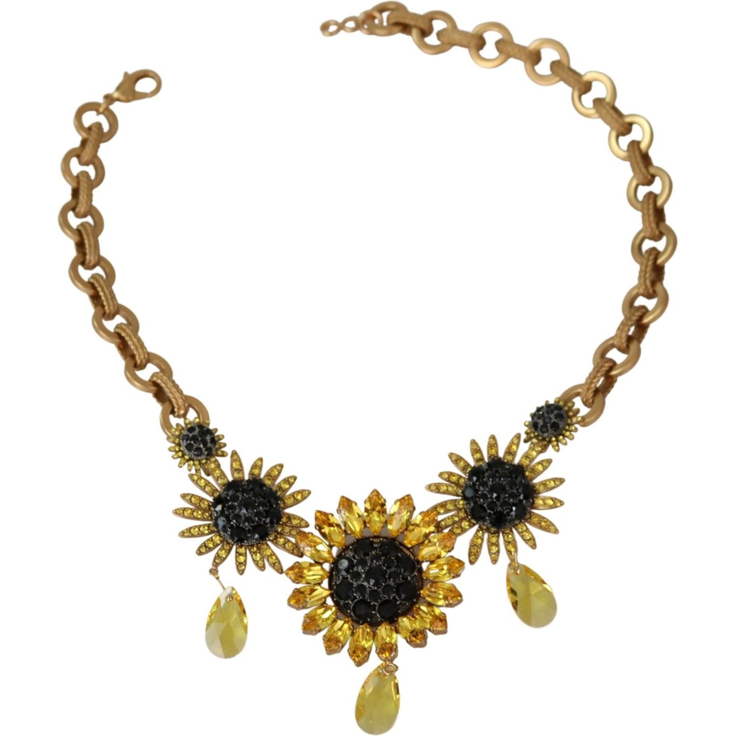 Dolce & Gabbana Elegant Gold Floral Crystal Statement Necklace Necklace Dolce & Gabbana Sienna