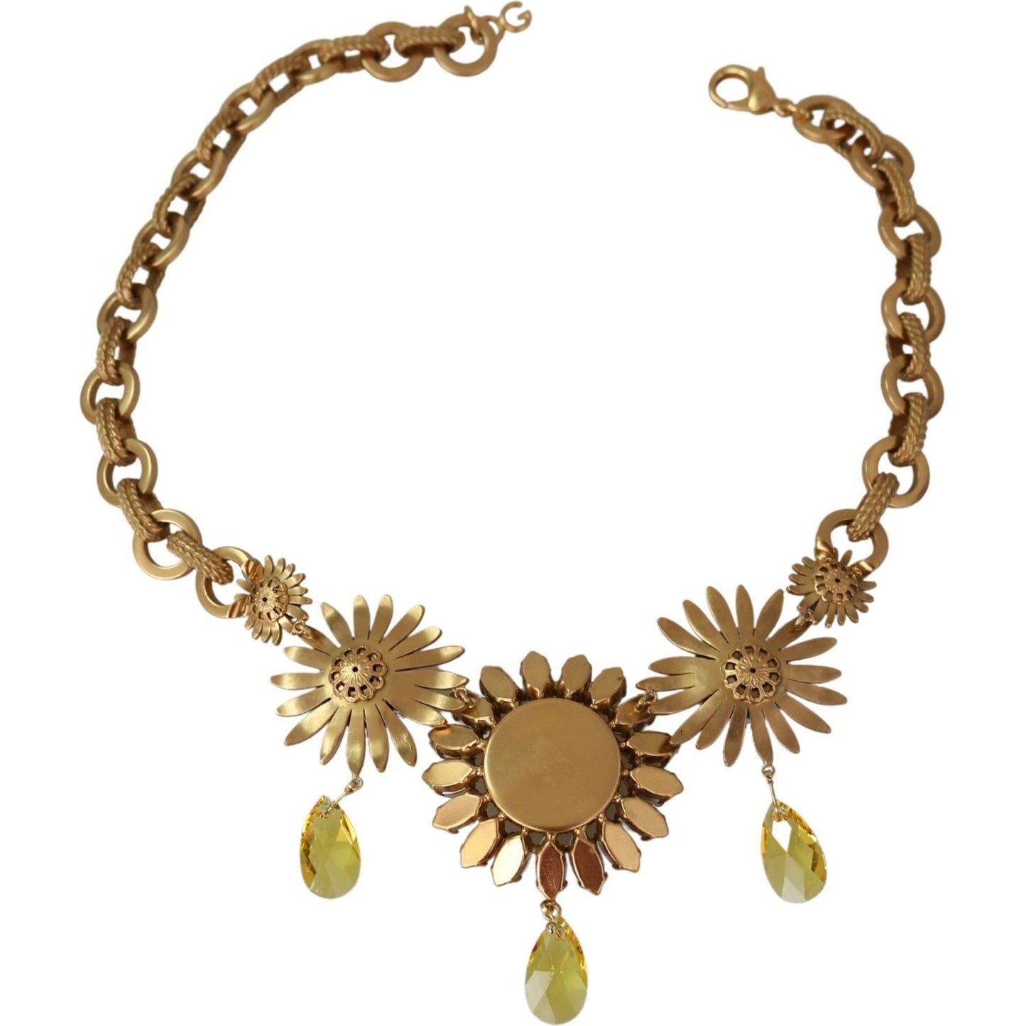 Dolce & Gabbana Elegant Gold Floral Crystal Statement Necklace Necklace Dolce & Gabbana Sienna