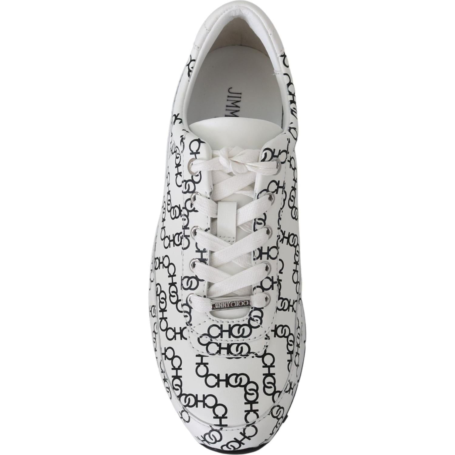 Jimmy Choo White and Black Leather Monza Sneakers
