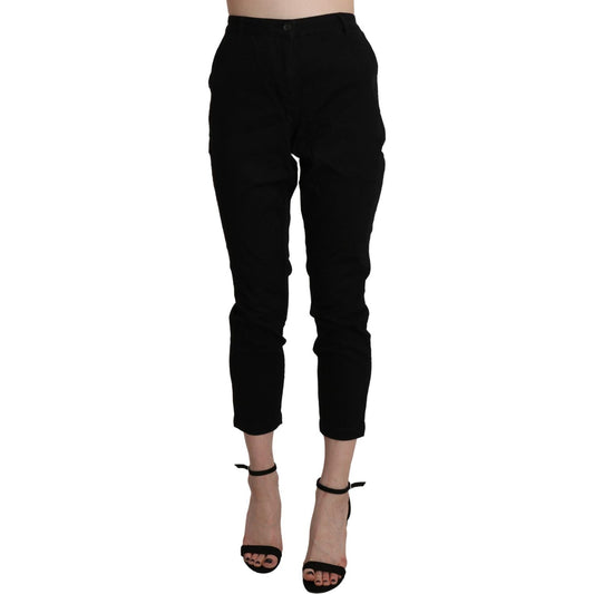 Acht Black High Waist Skinny Cropped Cotton Capri Pant