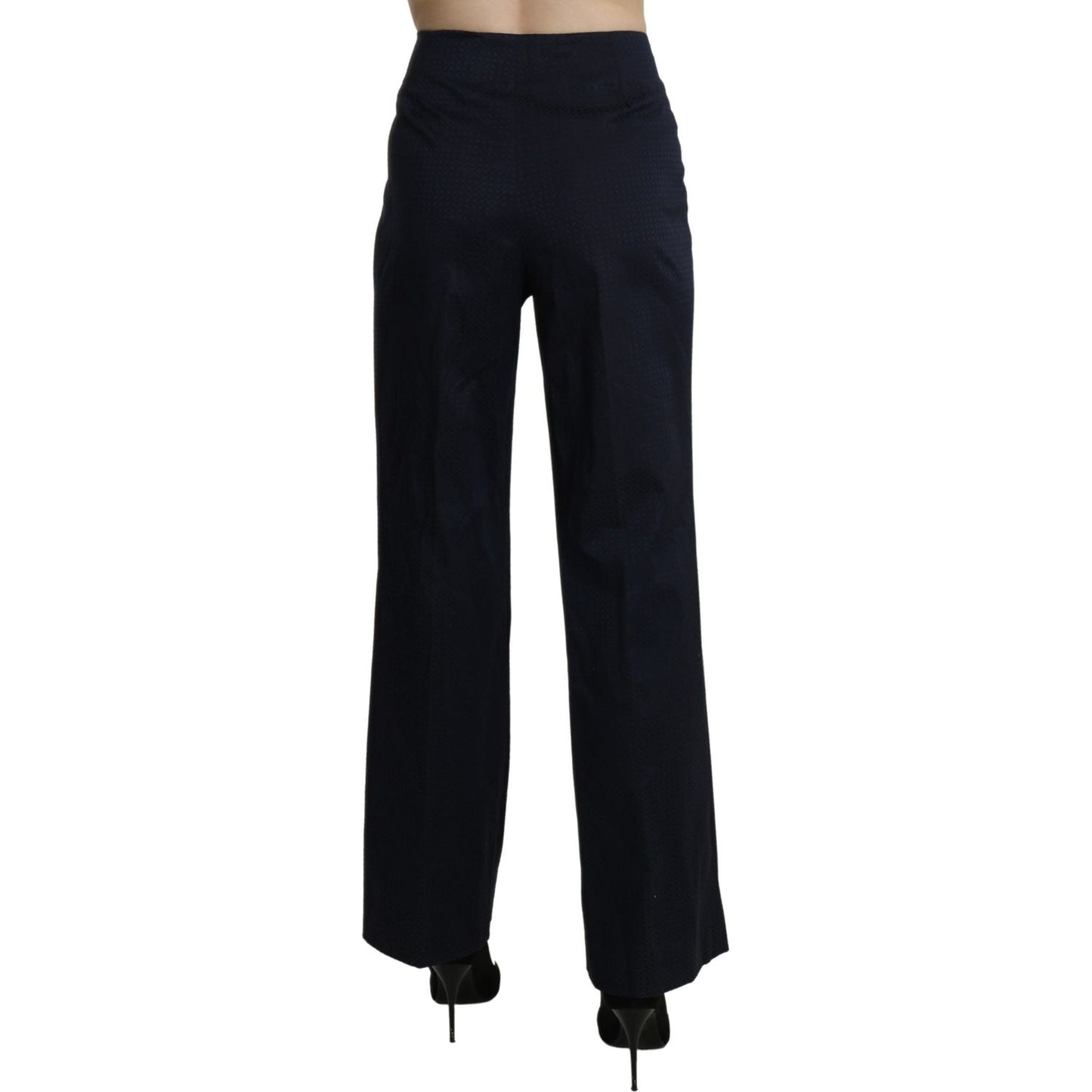 BENCIVENGA Navy Blue High Waist Straight Cotton Pants BENCIVENGA