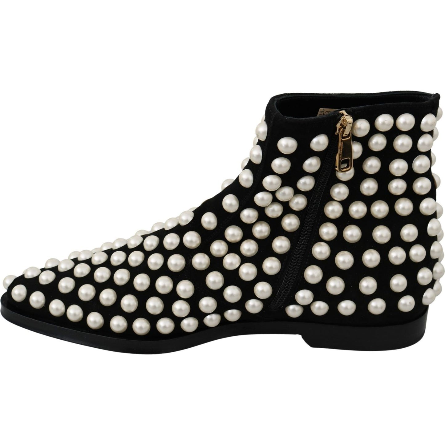 Dolce & Gabbana Chic Black Suede Ankle Boots with Pearls