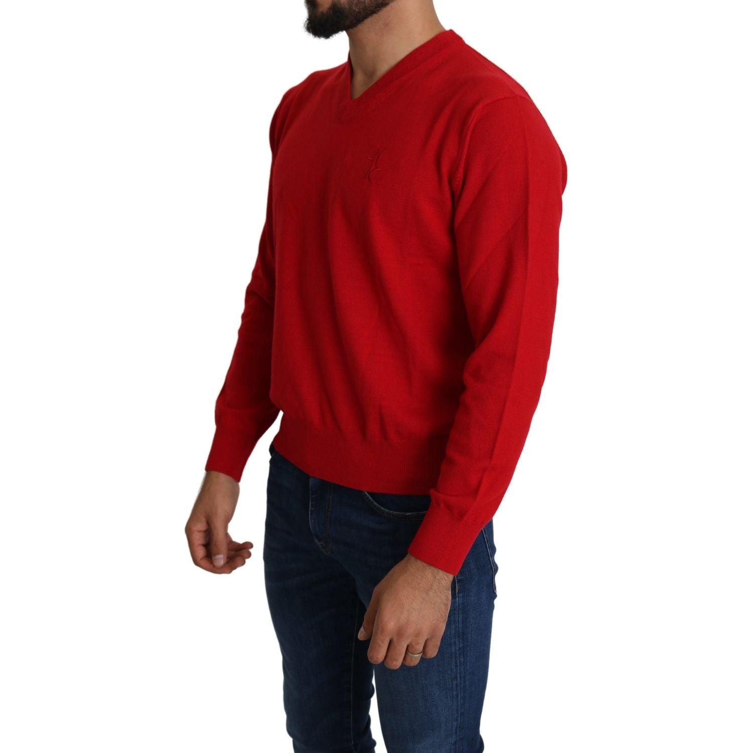 Billionaire Italian Couture Red V-neck Wool Sweatshirt Pullover Sweater