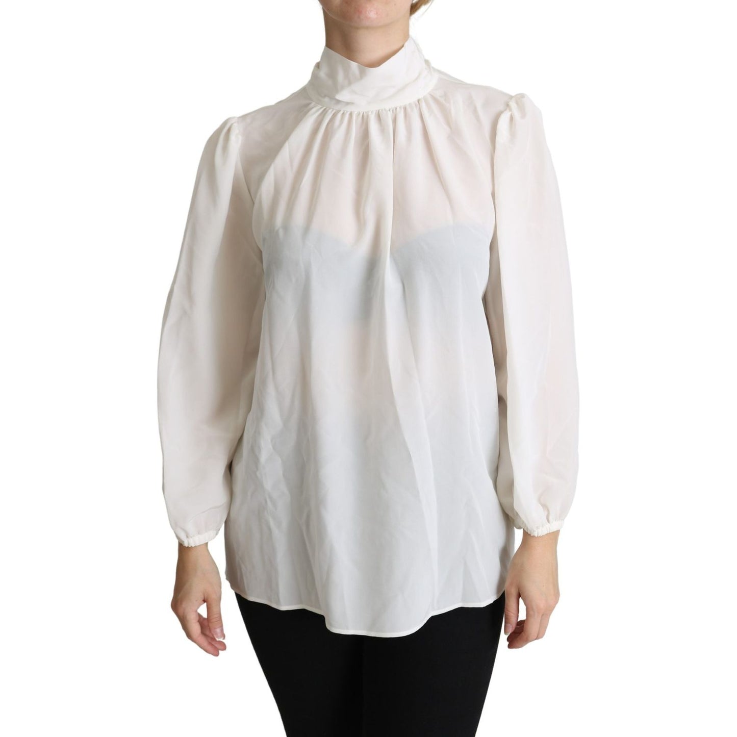 Dolce & Gabbana Elegant White Silk Pussy Bow Blouse Dolce & Gabbana