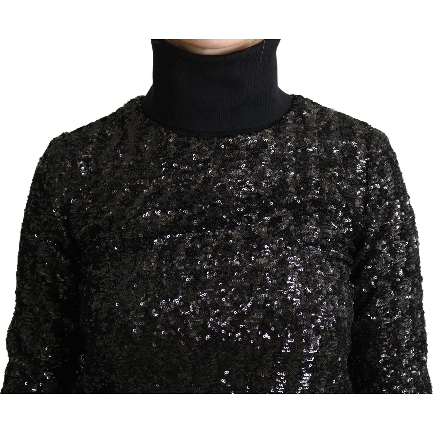 Dolce & Gabbana Black Sequined Knitted Turtle Neck Sweater