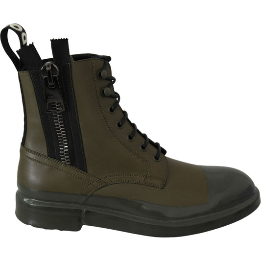 Dolce & Gabbana Chic Military Green Leather Ankle Boots Dolce & Gabbana