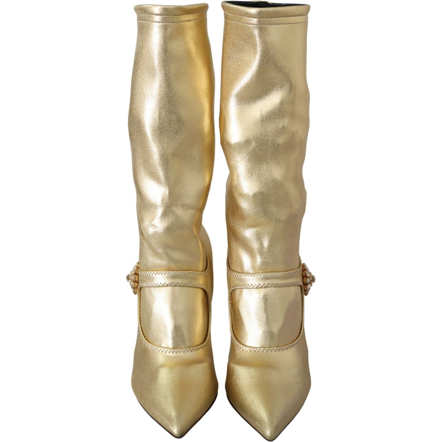 Dolce & Gabbana Elegant Gold Ankle Boots Socks with Rhinestones