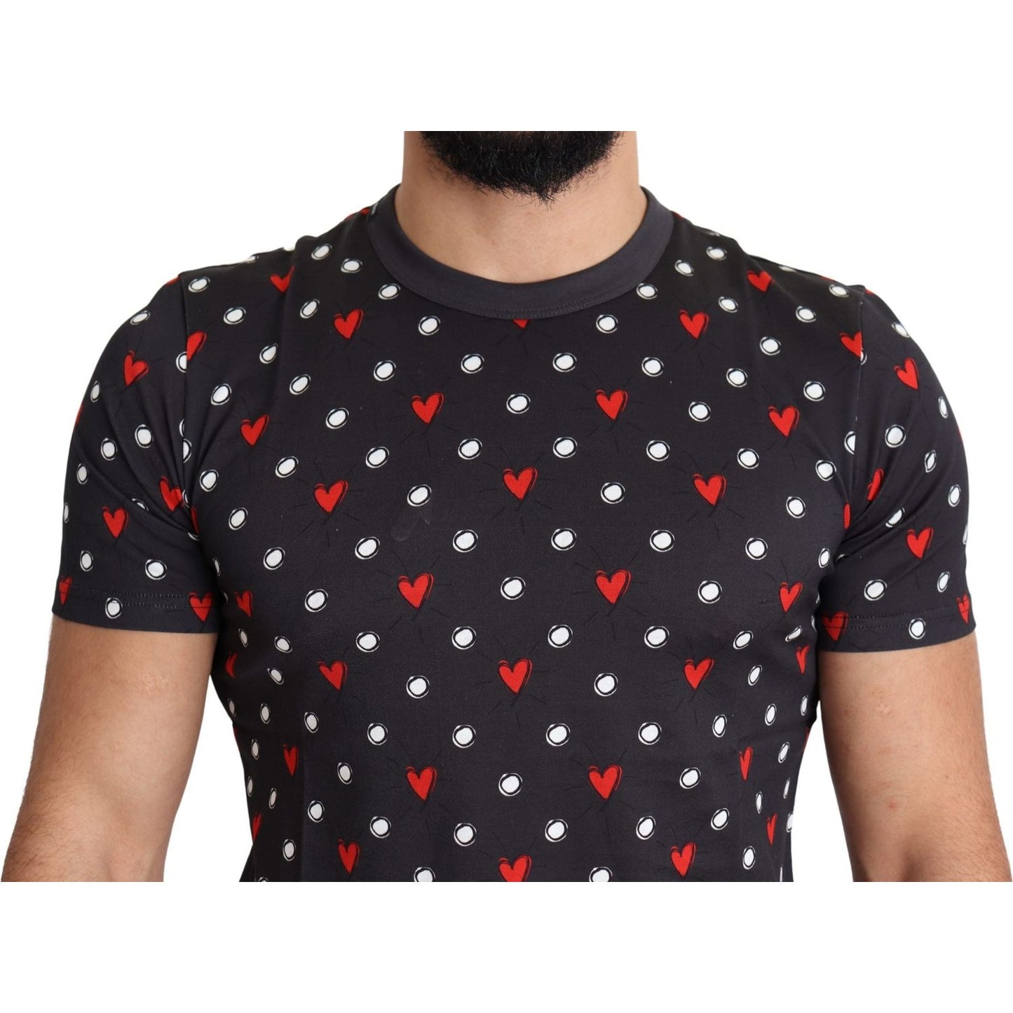 Dolce & Gabbana Chic Gray Cotton T-Shirt with Heart Prints Dolce & Gabbana