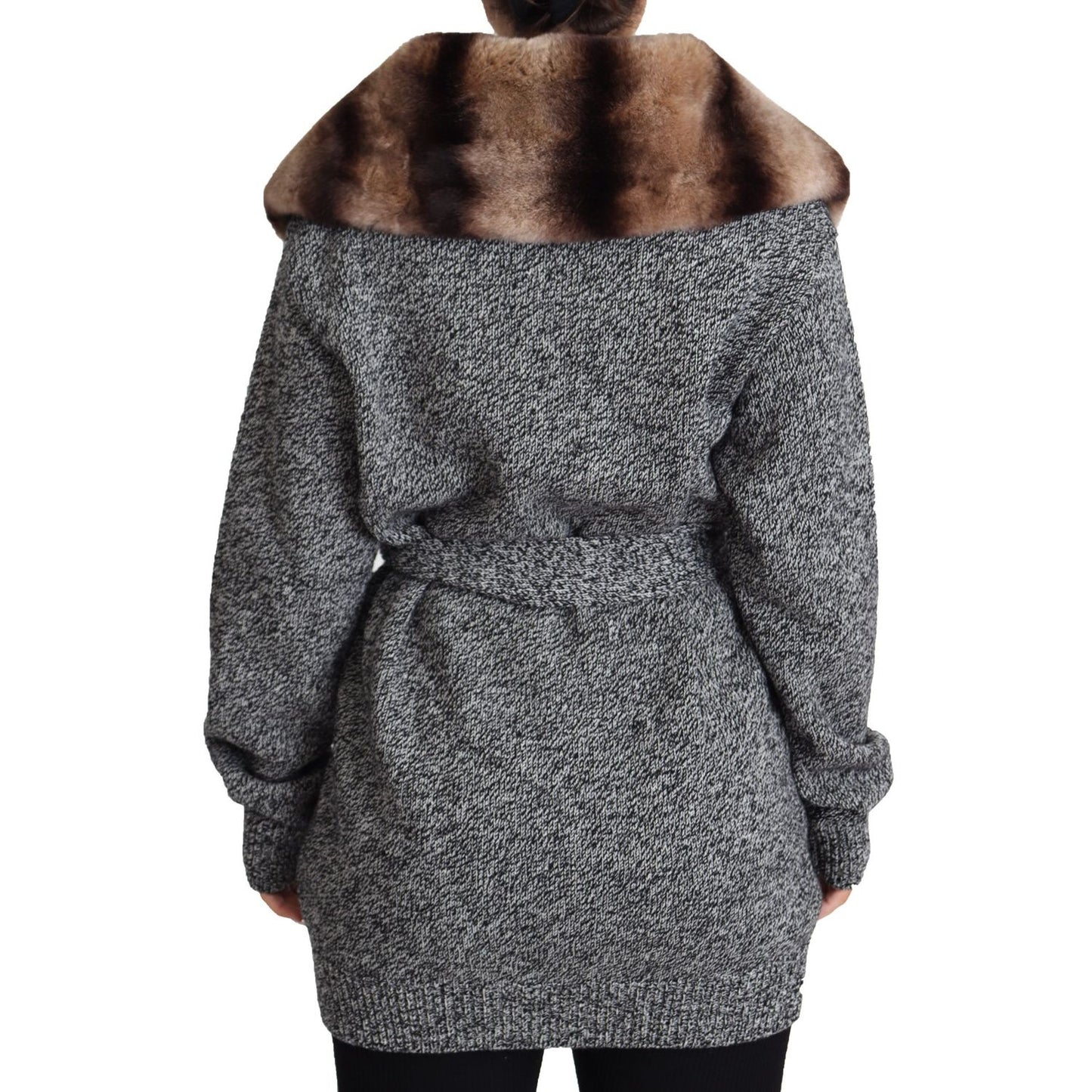 Dolce & Gabbana Gray Cardigan Fur Coat Cashmere Jacket