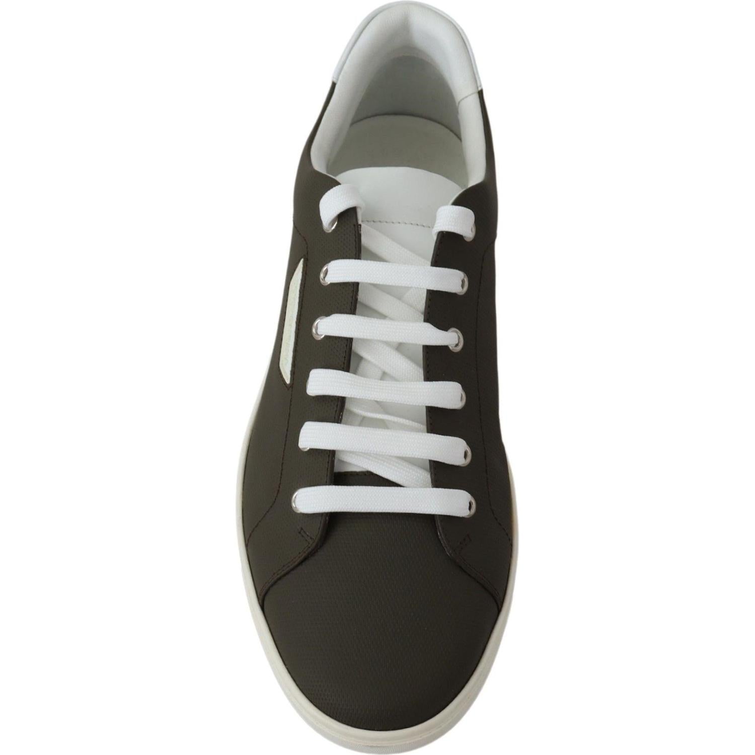 Dolce & Gabbana White Green Leather Low Top Sneakers Shoes
