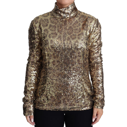 Dolce & Gabbana Brown Leopard Fit Turtleneck Sequin Sweater