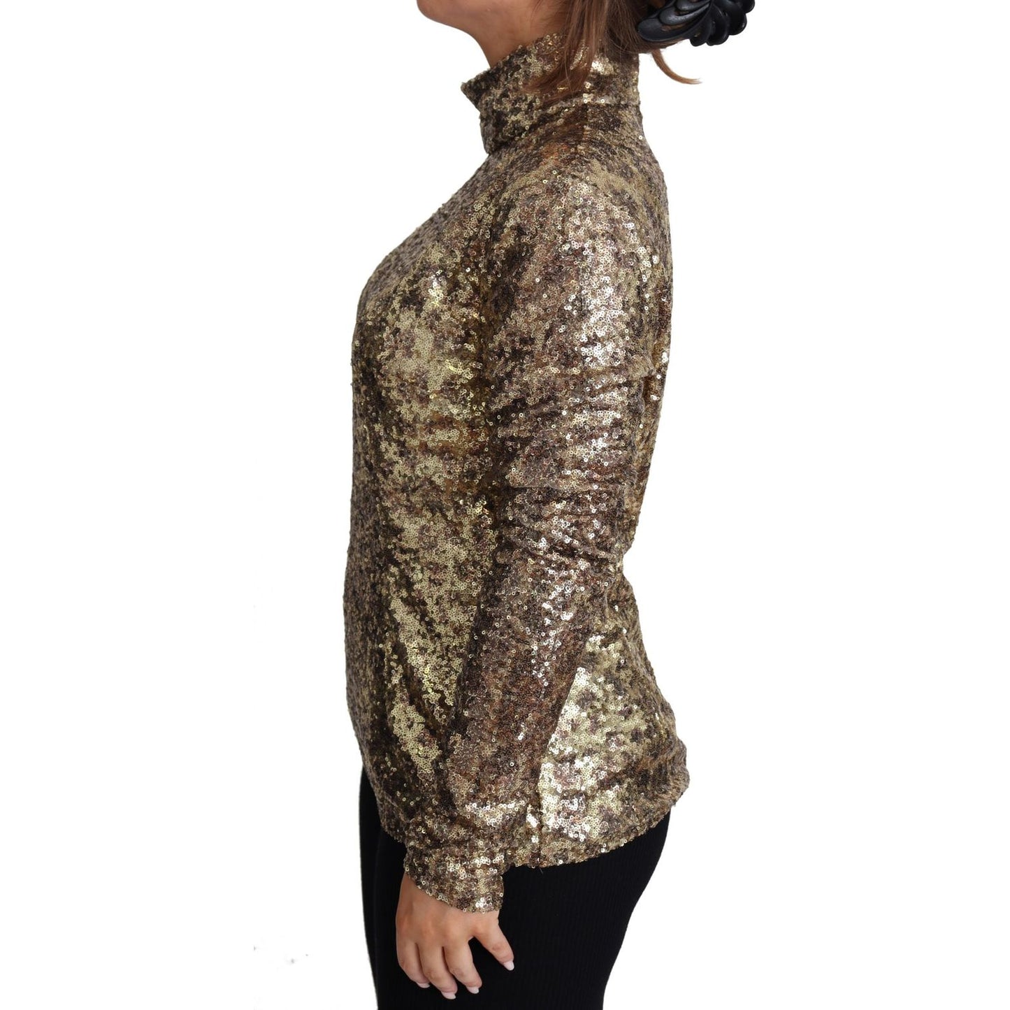 Dolce & Gabbana Sequined Turtleneck Full Zip Sweater in Brown Dolce & Gabbana