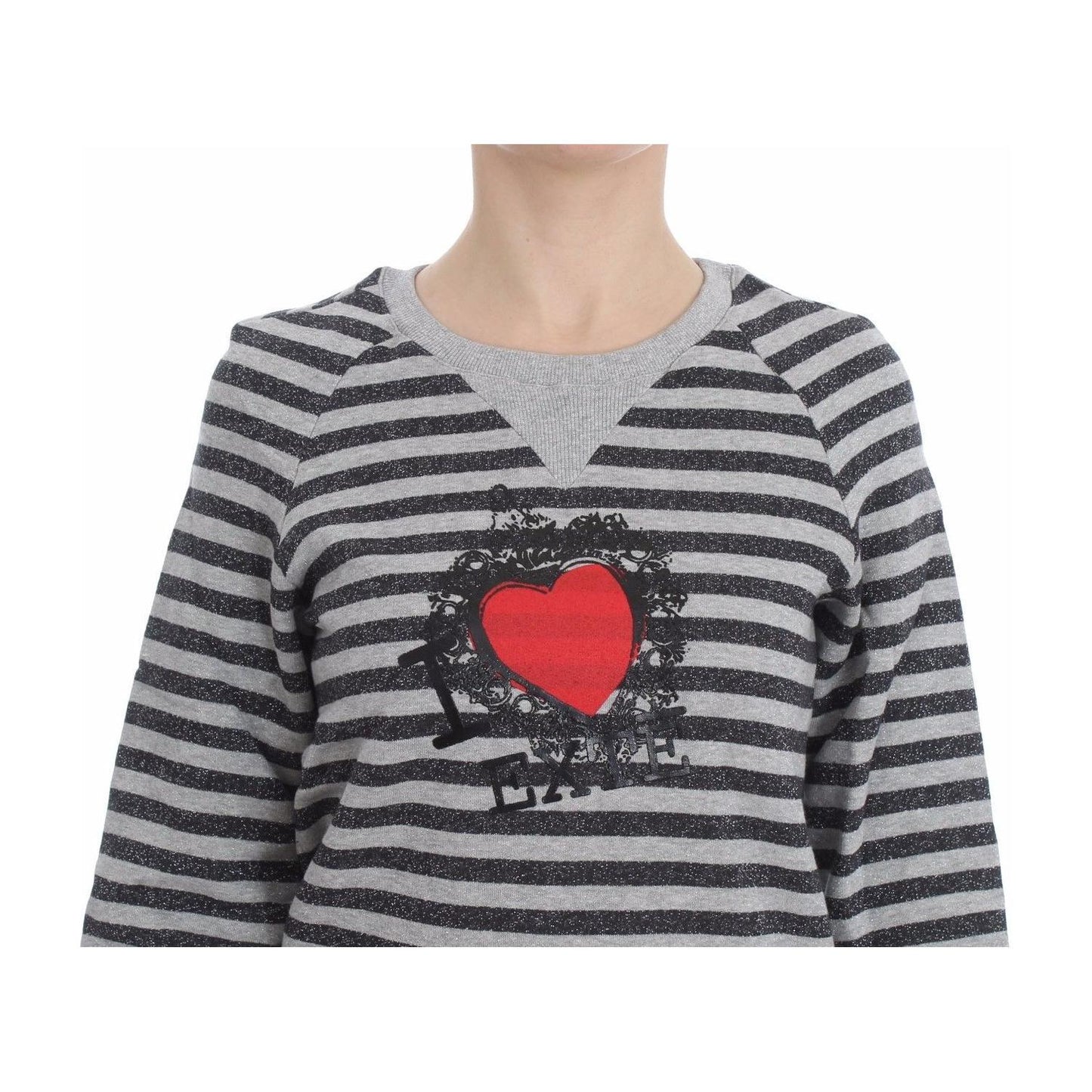 Exte Chic Gray Striped Crew-Neck Sweater Exte