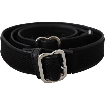 GF Ferre Black Leather Silver Chrome Metal Buckle Belt