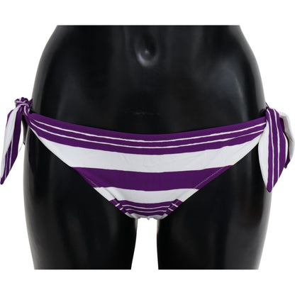 Dolce & Gabbana Purple White Stripes Beachwear Bikini Bottom