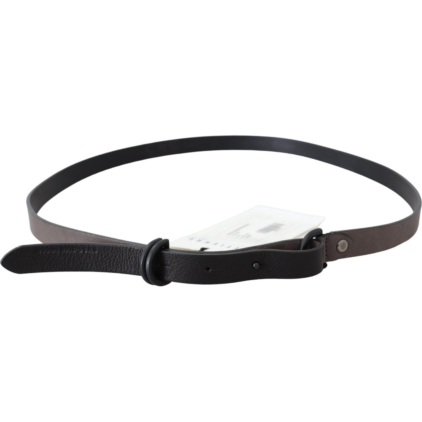 Costume National Brown Leather Skinny Round Buckle Belt