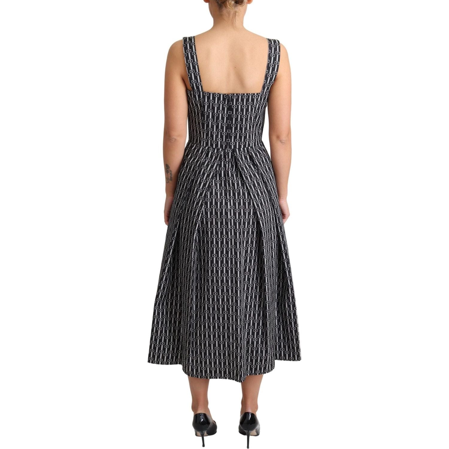 Dolce & Gabbana Black White Pattern Cotton A-Line Dress