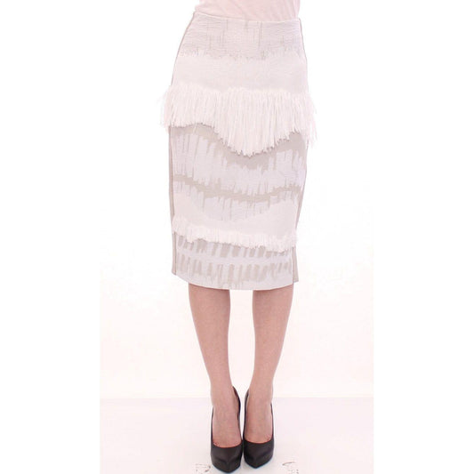 Arzu Kaprol Elegant Pencil Skirt in White and Gray Tones Arzu Kaprol