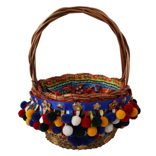 Dolce & Gabbana Multicolor Cotton Embellished Agnese Basket Tote Bag