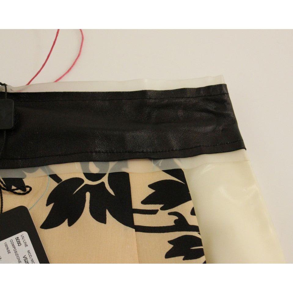 Caterina Gatta Beige Floral Print Silk Mini Skirt