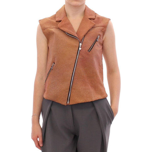 La Maison du Couturier Sleeveless Leather Couture Vest in Rich Brown Coats & Jackets La Maison du Couturier