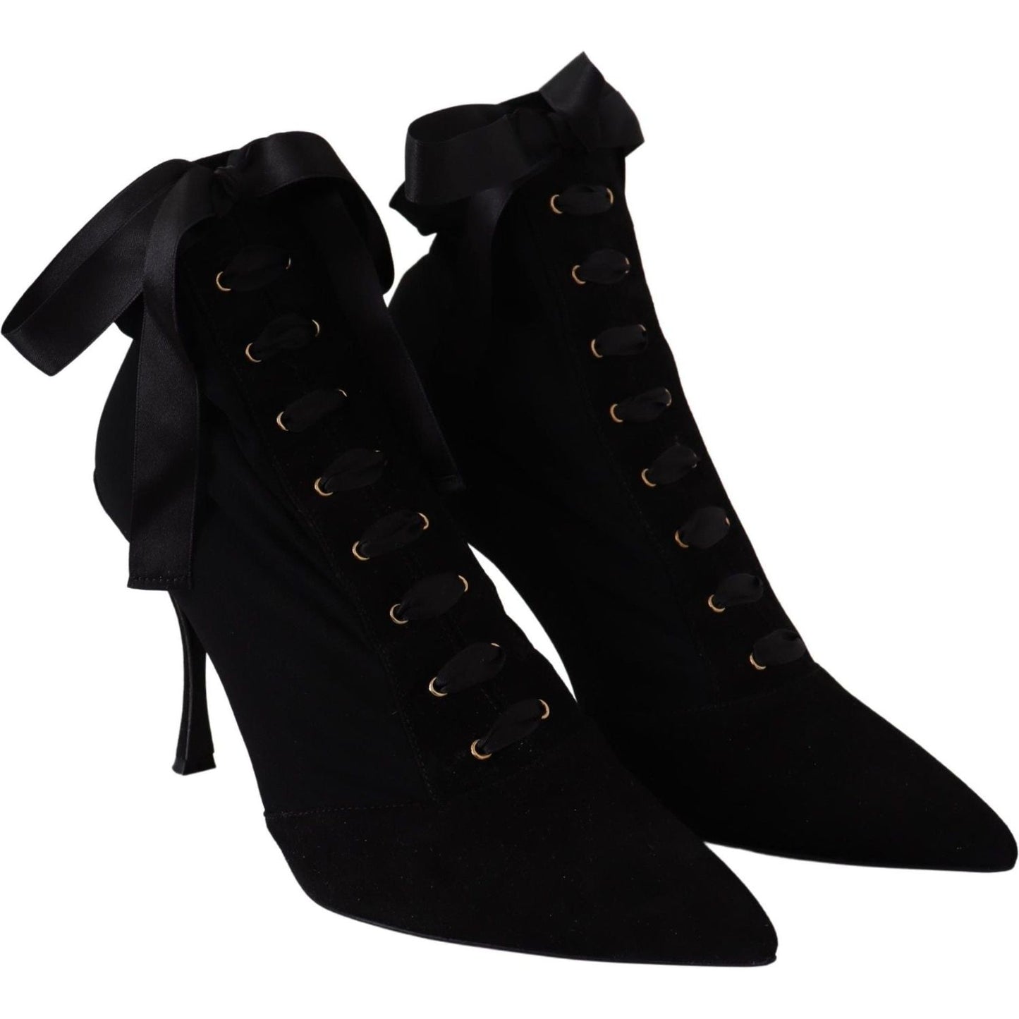 Dolce & Gabbana Elegant Black Ankle Heel Boots with Leather Sole Dolce & Gabbana