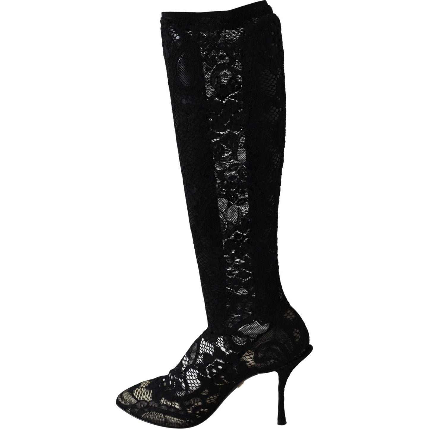 Dolce & Gabbana Black Taormina Lace Socks Boots Shoes Pumps
