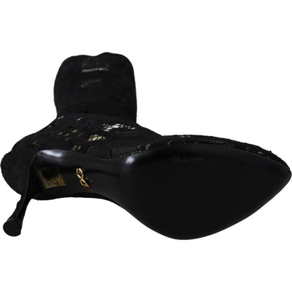 Dolce & Gabbana Black Taormina Lace Socks Boots Shoes Pumps