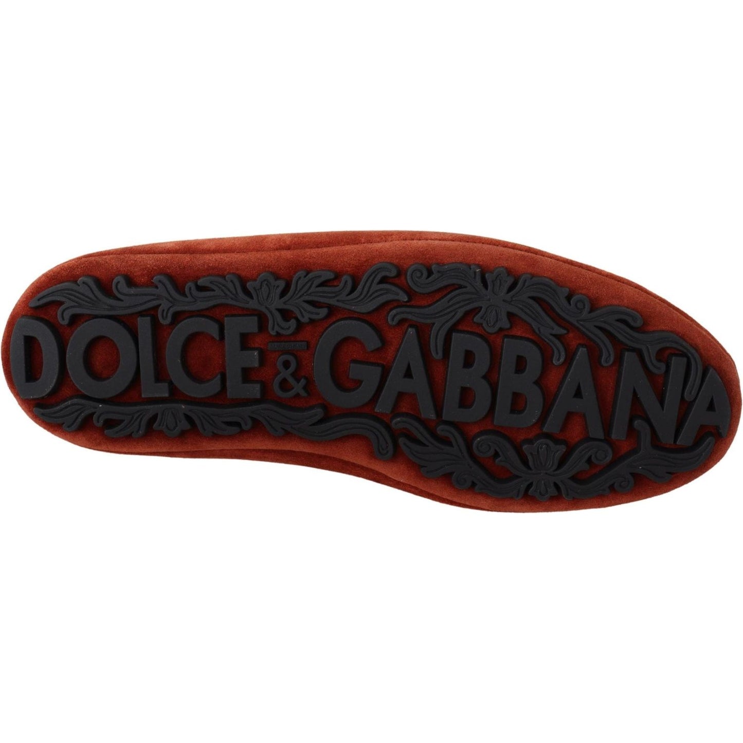 Dolce & Gabbana Orange Leather Crystal Crown Loafers Shoes