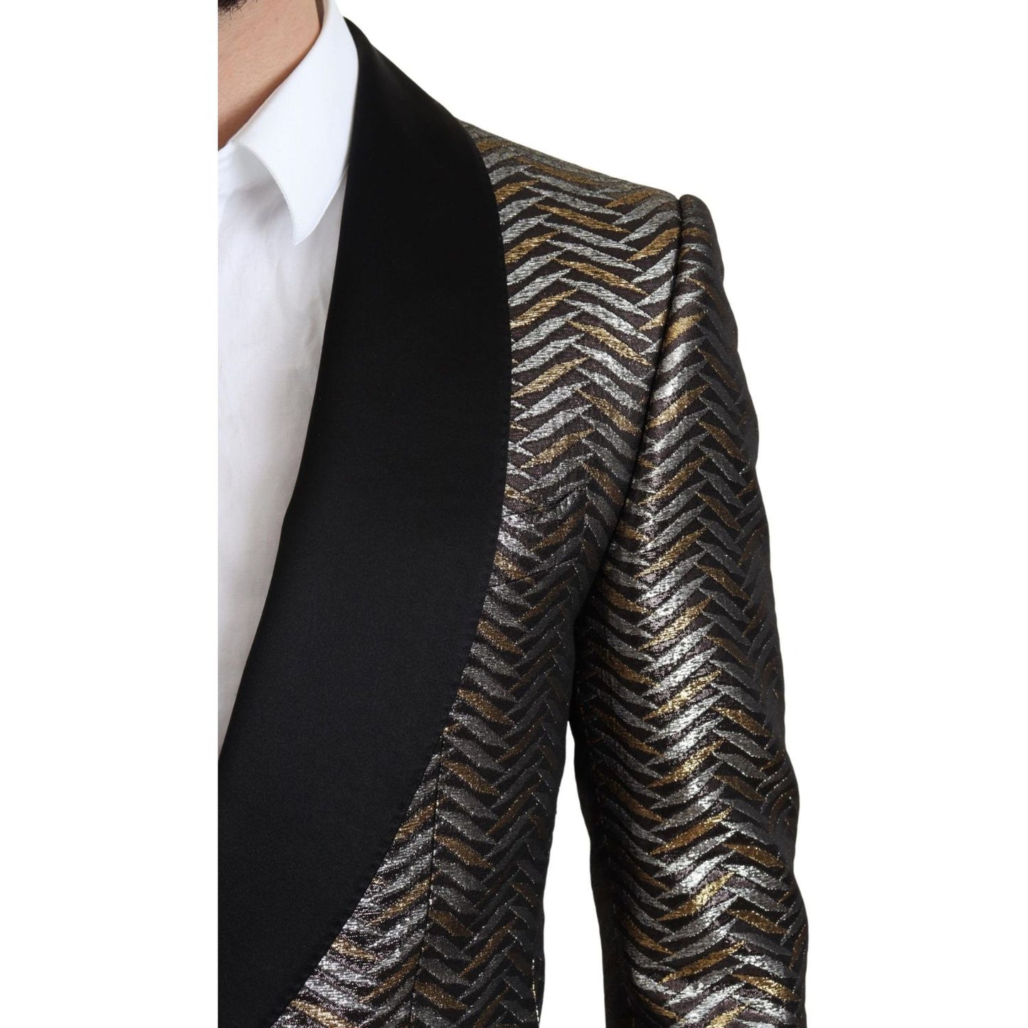 Dolce & Gabbana Elegant Metallic Jacquard Slim Blazer Jacket Dolce & Gabbana