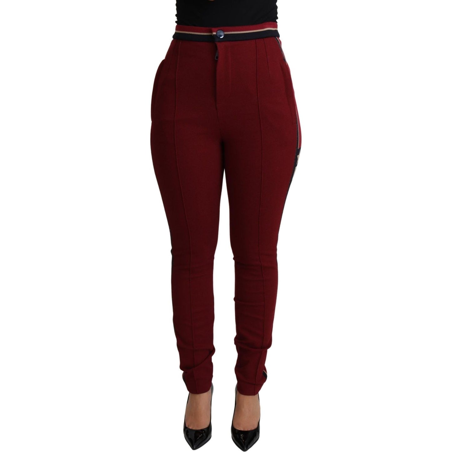 Dolce & Gabbana High-Waist Embroidered Red Skinny Trousers Dolce & Gabbana