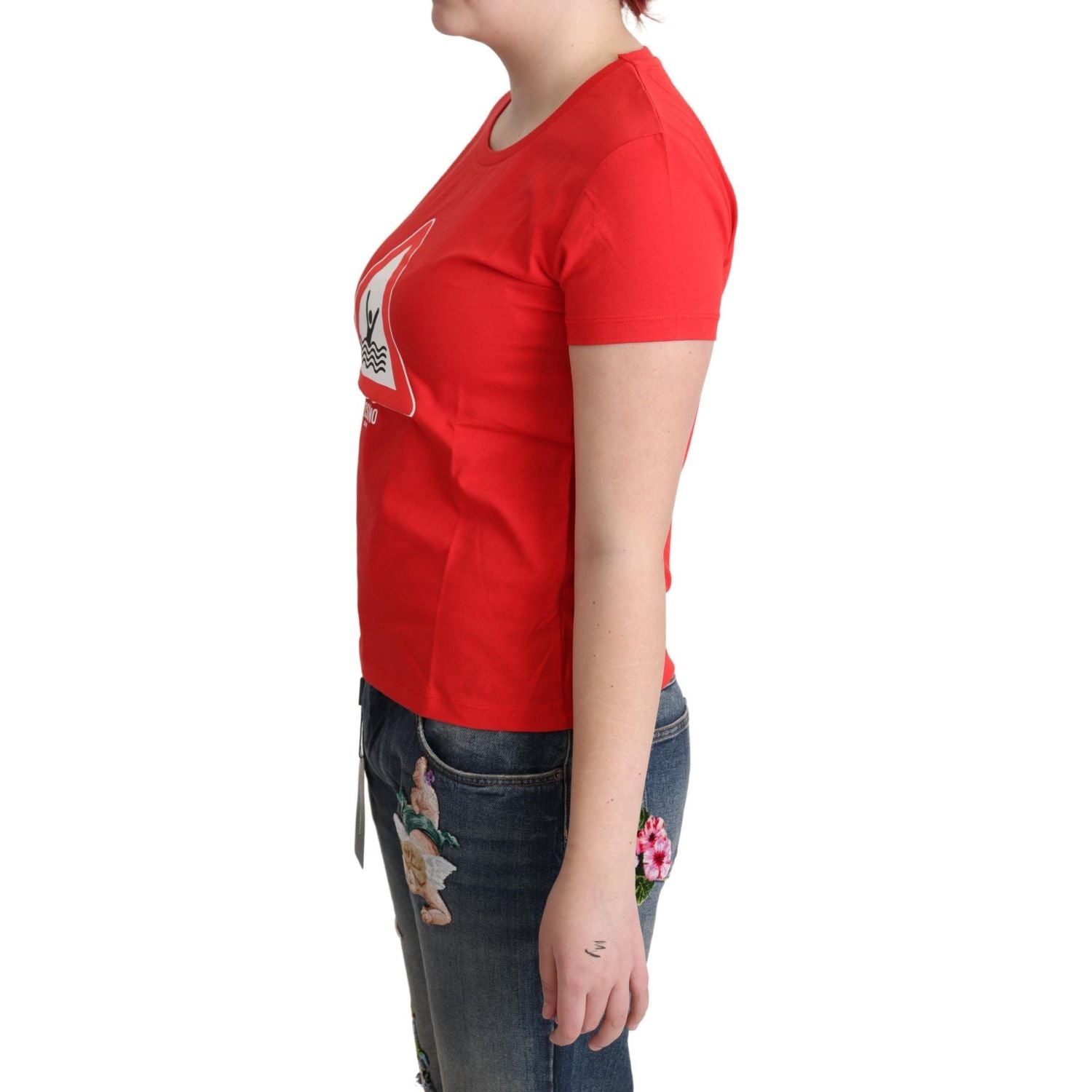 Moschino Red Cotton Swim Graphic Triangle Print  T-shirt